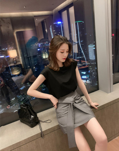 Summer new Korean sleeveless vest T-shirt high waistband skirt suit female Royal sister two piece suit