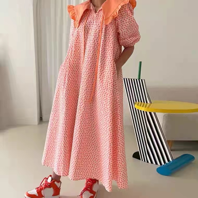 Korean chic doll neck dress women 2022 summer