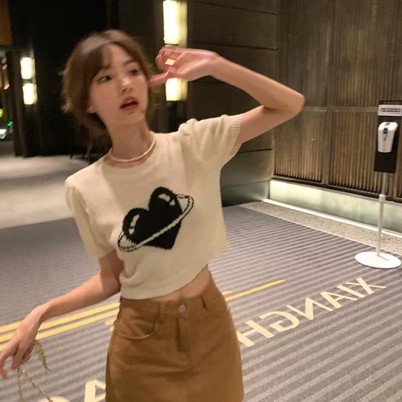 New sunscreen small fragrance short bubble sleeve short sleeve hollow out thin sweater summer girl