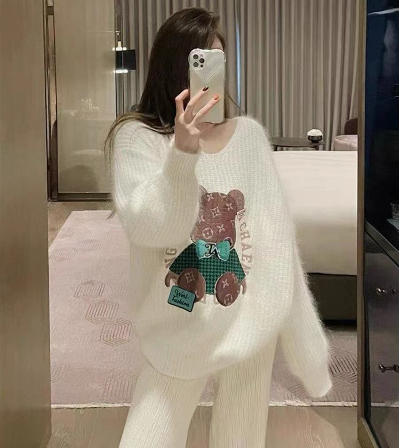 2022 autumn and winter new South Korea Dongdaemun GLYP net red sweater imitation mink digital printing pullover sweater heavy industry