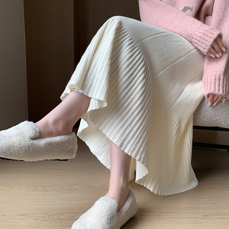 Summer new style high waist slimming pleated skirt knitted mid-length skirt for women