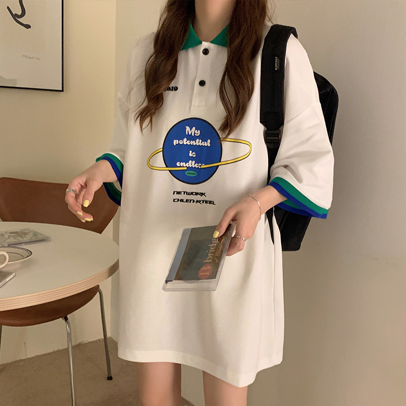 Actual shooting of 2022 summer new Harajuku polo shirt Lapel loose short sleeve T-shirt women