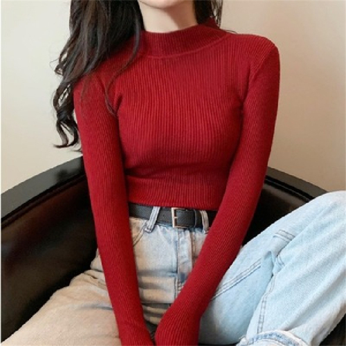 Core-wrapped yarn knitted sweater half turtleneck knitted base shirt top women's sweater top