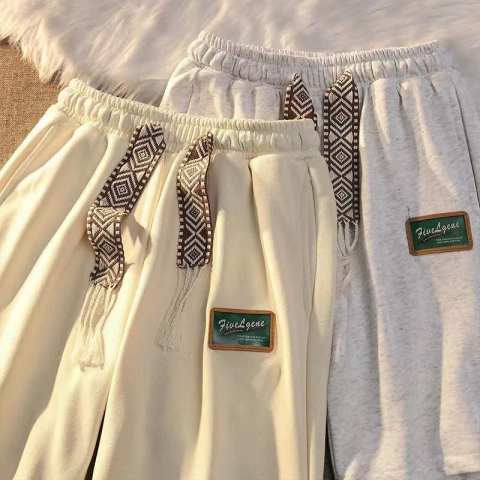 American high street leisure sports wide leg pants women's summer loose ins design sense of minority high waist straight tube five point shorts