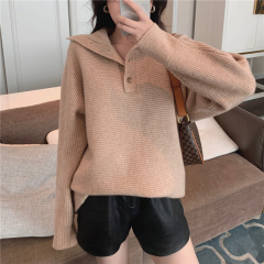 Cream is praiseworthy_ Lazy design knitwear_ Pullover turtleneck for women