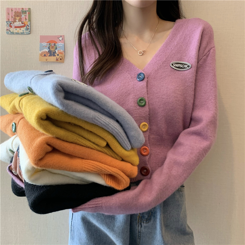 Gentle wind V-neck cardigan sweater sweater long sleeve spring and autumn clothes 2021 new early autumn short blouse women