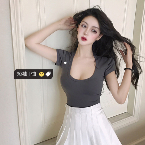 Spring and summer clothes South Korea new solid color round neck bottomed short sleeve T-shirt women's loose large fat mm East Gate