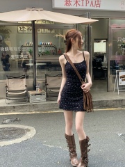Actual shot~Korean style slimming suspender floral long and short dress