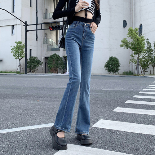 Real shot high elastic retro light black jeans women's new autumn style is thin, high waist micro pull pants women's slim