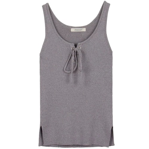 Sleeveless knitting lace up Hong Kong Style suspender vest for women wear outside and bottoming tank top is fashionable in summer