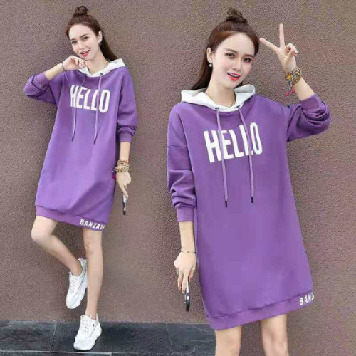 Sweater women's long sleeve autumn / winter 2020 cashmere printed multi-functional bodywear dress with hoods loose mid length top
