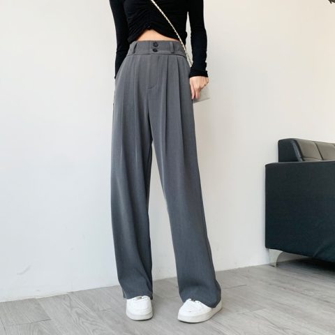 Suit fabric # Black Wide Leg Pants women's spring and autumn high waist suit pants are versatile, thin and flat straight pants