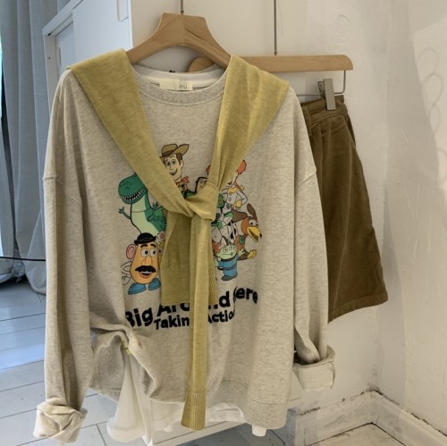 A.D.Khal paper bag home.  2022 autumn and winter embroidered letters cartoon printing pullover loose terry sweater women