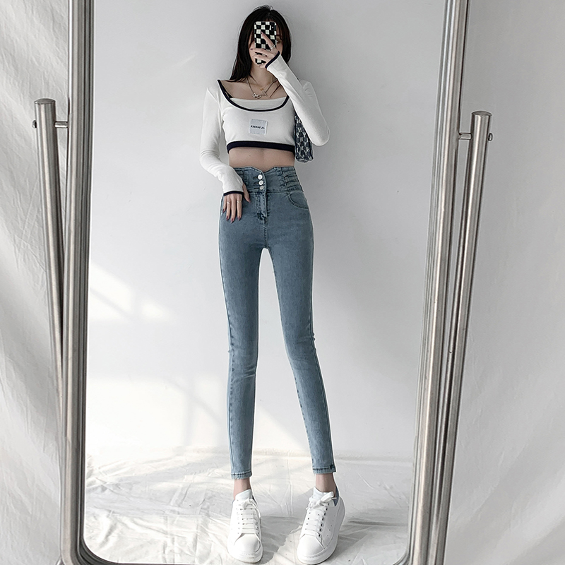 Light color jeans women's spring clothes 2022 new high waist slim tight Leggings children