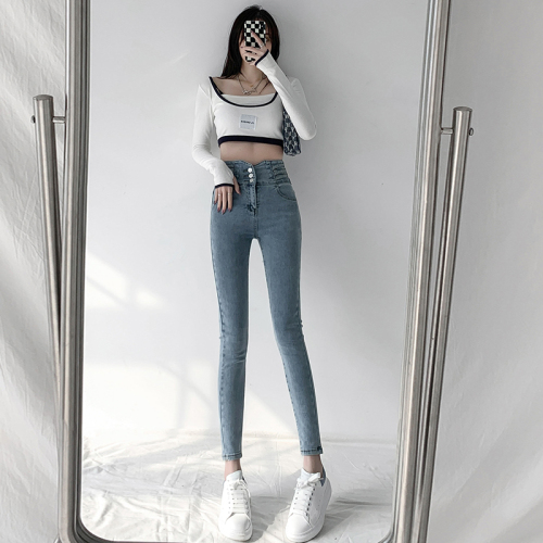 Light color jeans women's spring clothes  new high waist slim tight Leggings children