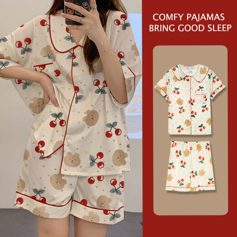 Summer women's pajamas set short-sleeved cardigan Japanese ins cute and sweet can be worn outside home clothes