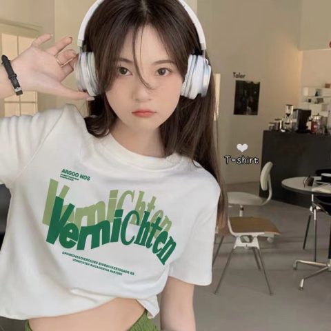 2022 summer pure sexy Spice Girl letter printed short sleeve T-shirt women's sweet cool sexy high waist short navel top