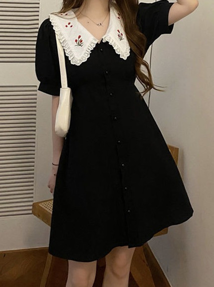 Baby collar waist down thin Hepburn dress