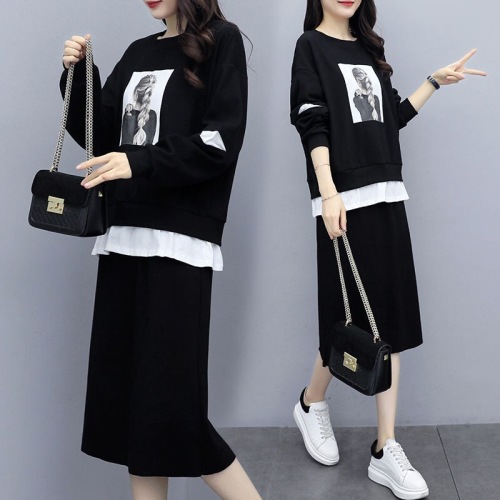 Plush / non plush cotton fall / winter 2020 large women's dress fat mm loose and thin two piece casual Skirt Set Fashion