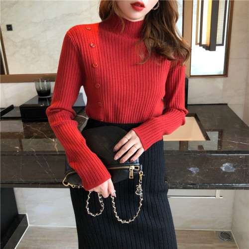 2020 new semi high neck sweater top women's autumn and winter bottoming shirt loose Pullover outside wearing versatile sweater inside