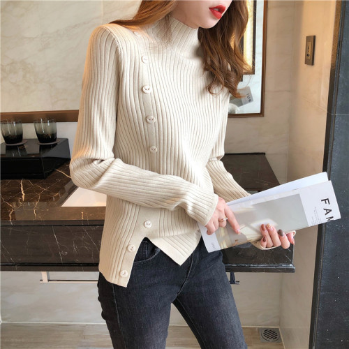 2020 new semi high neck sweater top women's autumn and winter bottoming shirt loose Pullover outside wearing versatile sweater inside