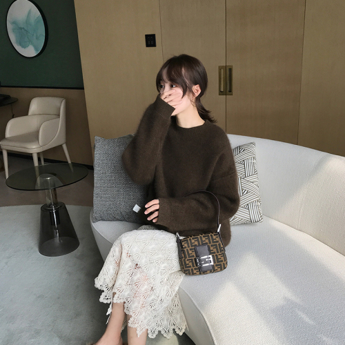 Mink cashmere net red very fairy sweater women 2020 New Retro Hong Kong Style loose, wear lazy style, thickened sleeve
