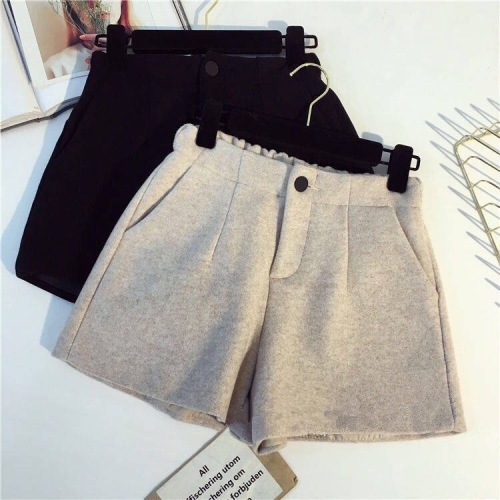 High waisted tweed shorts autumn and winter oversized wide leg pants