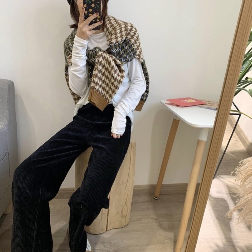 Thickened corduroy children's loose and slim fit Korean high waist autumn winter straight pants new wide leg pants