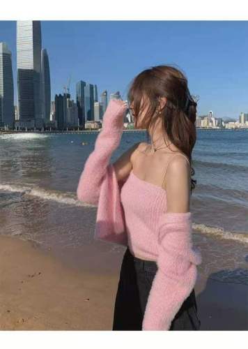 White water women's sweater cardigan women's coat Korean version loose autumn and winter thickened foreign style gentle wind two piece jacket