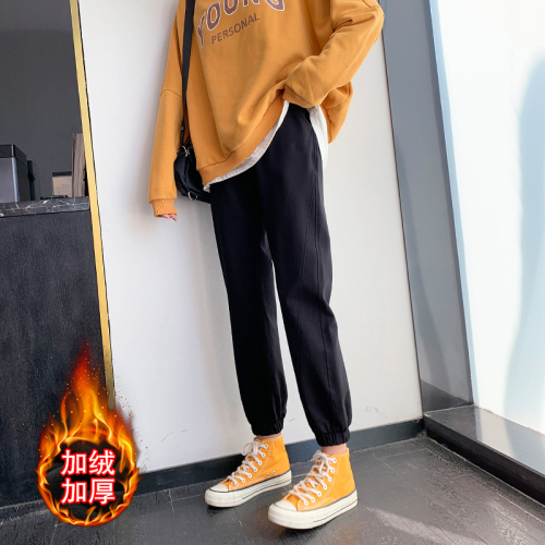 Official website winter clothes new Korean version fashionable and versatile casual Harlem trousers with plush and thickened sportswear for women