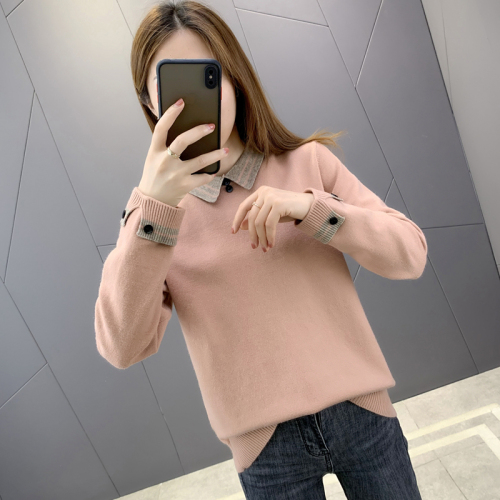 Thickened baby collar sweater for women's wear fall / winter 2020 new style with knitted bottomed shirt and loose top