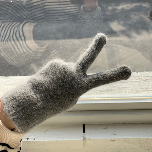 Korean rabbit hair gloves thickened student cold proof warm riding cute plush personality gift