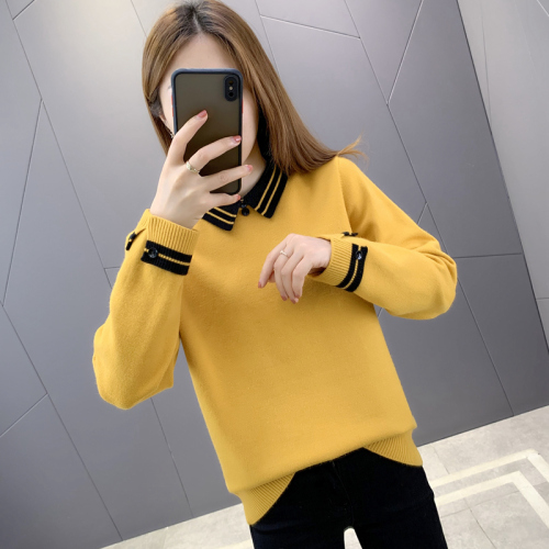 Thickened baby collar sweater for women's wear fall / winter 2020 new style with knitted bottomed shirt and loose top