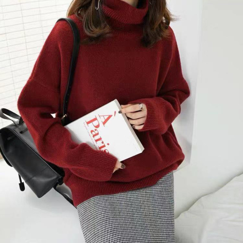 High collar sweater for women's loose wear autumn and winter lazy style new 2020 knitted bottoming Shirt Top thickened in winter