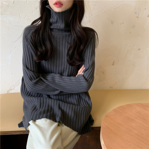 Real shot real price ~ 10 colors / Korean new Slouchy high neck mid length loose elastic thickened sweater