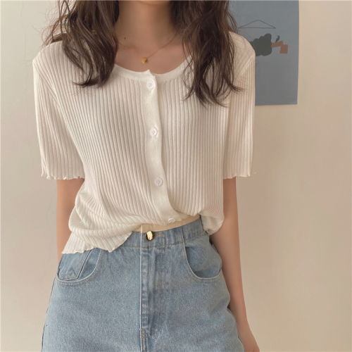 Summer Korean new fashion foreign style casual thin ice silk with knitted cardigan