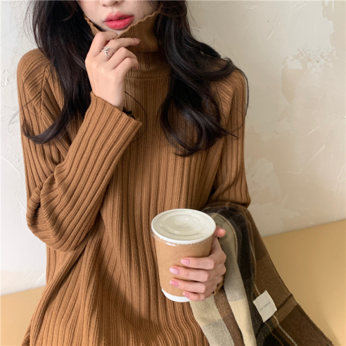 Real shot real price ~ 10 colors / Korean new Slouchy high neck mid length loose elastic thickened sweater