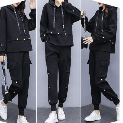 Autumn 2020 fat mm 2-piece women's sports show thin foreign style fashion goddess style loose show thin two-piece women's suit