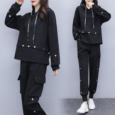 Autumn 2020 fat mm 2-piece women's sports show thin foreign style fashion goddess style loose show thin two-piece women's suit