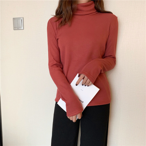 Real price high collar with cashmere and no cashmere bottom shirt for women in autumn and winter