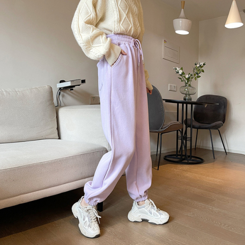 Women's autumn and winter embroidered high waist loose sports pants