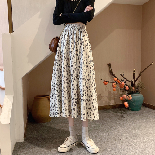 Real price ~ floral skirt women's 2021 new Korean high waist, versatile medium length Chiffon Skirt