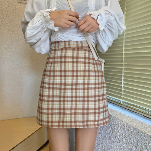 Real price ~ Plaid short skirt female 2021 spring new Korean high waist slim skirt A-line student skirt