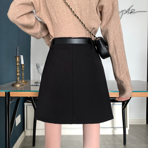 Real auction real price ~ Black Skirt women's spring skirt 2021 new high waist A-line bag hip versatile slim skirt