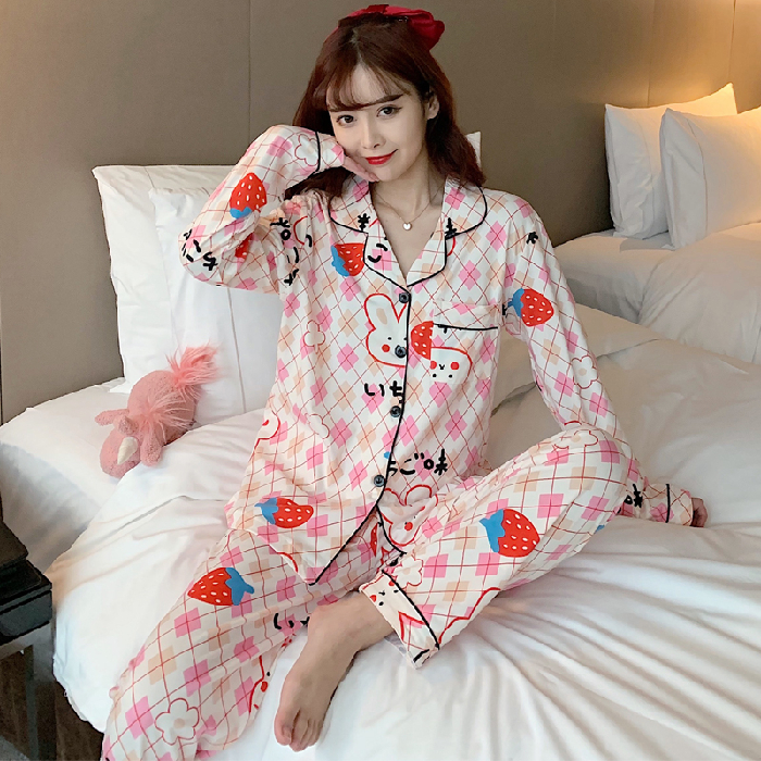 Real photo of new year's pajamas women's spring autumn cardigan long sleeve trousers two piece suit home clothes