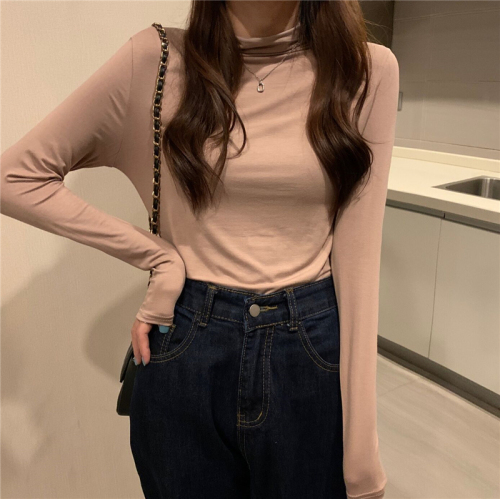 Real price modale slim and versatile half high collar long sleeve top with T-shirt
