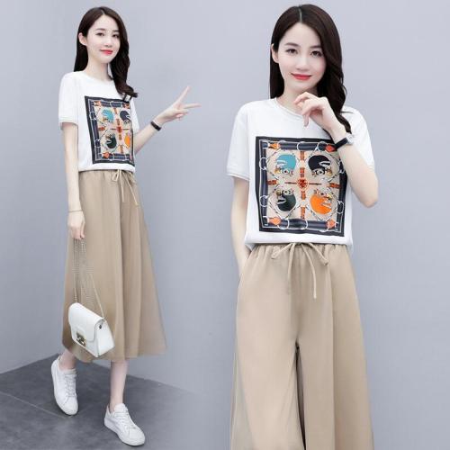 Fashion sports suit new year women's summer dress temperament two piece suit leisure age reducing light mature style suit