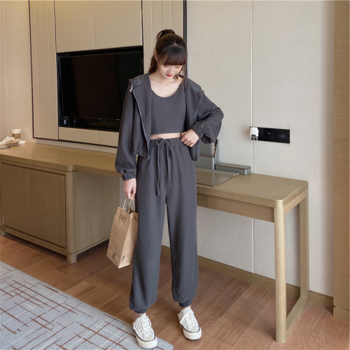 Pure cotton sports suit female spring and autumn Korean Edition Student loose show thin fashion leisure two piece running suit fashion