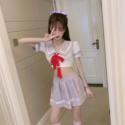 Real Korean Academy style suit women's summer small foreign style age reduced butterfly top two piece pleated skirt women's summer
