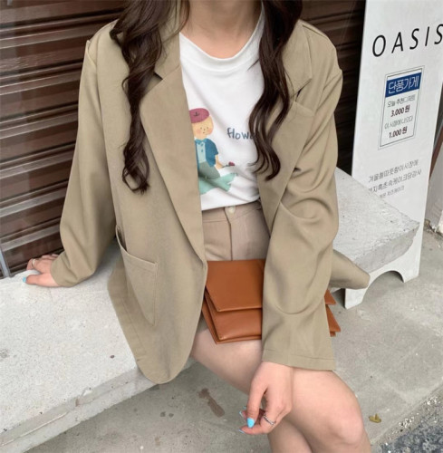 Real photo 2021 spring chic suit jacket Korean version loose and versatile, showing thin and drooping feeling, retro long sleeve leisure suit